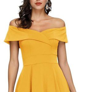 JASAMBAC Women's Off Shoulder High Low A Line Wedding Guest Party Cocktail Dress